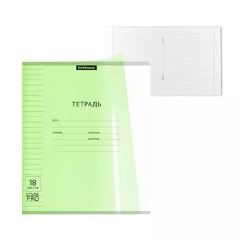 Тетрадь 18 листов в линейку, ErichKrause «Классика CoverPrо Neon», пластиковая обложка, зелёная