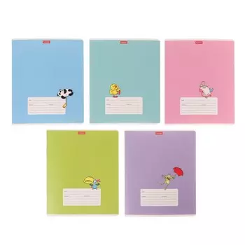 Тетрадь 18 листов в клетку "Забавные зверушки", обложка мелованный картон, тиснение, скругленные углы, блок 65 г/м2, поля, МИКС