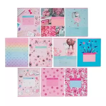 Тетрадь 18 листов в линейку "MIX-10. Девочки", обложка мелованный картон, блок офсет, МИКС