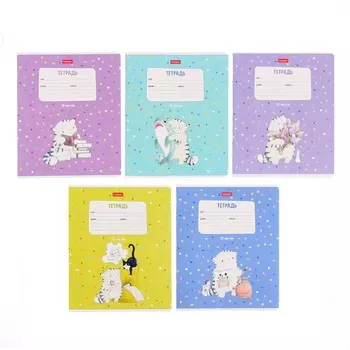 Тетрадь 18 листов в линейку "Приключения кота Пирожка", обложка мелованный картон, скругленные углы, блок офсет 65г/м2, 5 видов, МИКС