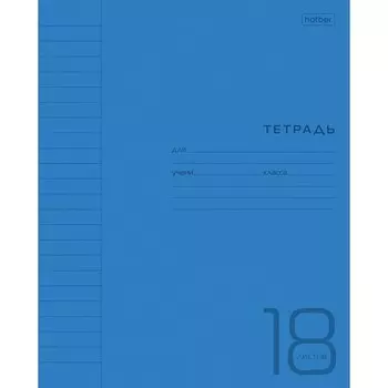 Тетрадь 18 листов в линейку Синяя, пластиковая обложка, титульный лист, блок офсет 65г/м2