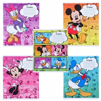 Тетрадь в линейку 24 листа, 5 видов МИКС, обложка мелованная бумага, «Минни Маус»