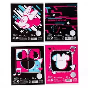 Тетрадь в клетку 24 листа, 4 вида МИКС, обложка мелованный картон, «Минни Маус»