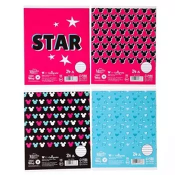 Тетрадь в линейку 24 листа, 4 вида МИКС, обложка мелованный картон, «Минни Маус»