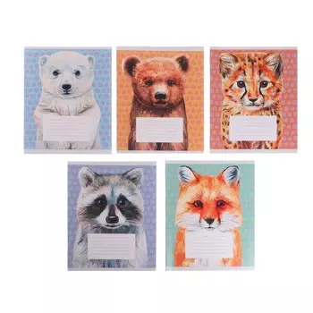 Тетрадь 24 листа в клетку "Зверята", обложка мелованный картон, поля, блок офсет