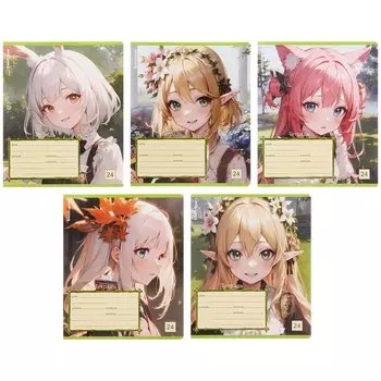 Тетрадь 24 листа в линейку, ErichKrause «Эльфы аниме», обложка мелованный картон, МИКС