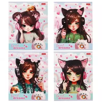 Тетрадь 40 листов в клетку «Девочка-кошка», обложка мелованный картон, МИКС