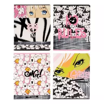 Тетрадь 40 листов в клетку на скрепке, No rules, обложка мелованный картон, МИКС