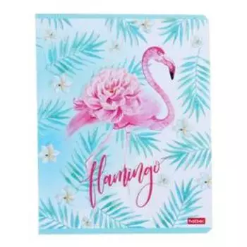 Тетрадь 48 листов клетка "Фламинго", обложка мелованный картон, глиттер, МИКС