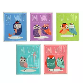 Тетрадь 48 листов в клетку CUTE OWLS, обложка мелованный картон, матовая ламинация Soft Touch, МИКС