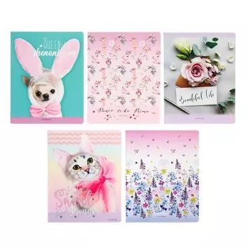 Тетрадь 48 листов в клетку "Девочки", обложка мелованный картон, блок офсет, МИКС