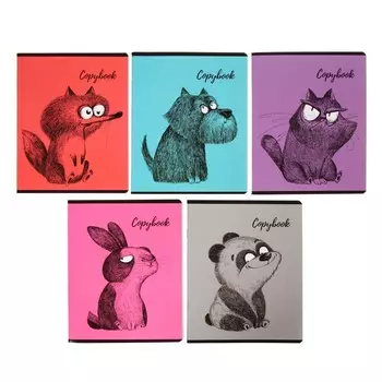 Тетрадь 48 листов, в клетку, "Крэйзи Энималс", обложка мелованный картон, выборочный твин-лак, МИКС