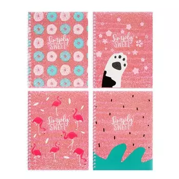 Тетрадь 48 листов в клетку на гребне "Просто сладкое", обложка мелованный картон с блестками, блок офсет, МИКС