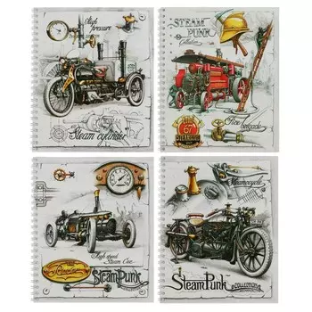 Тетрадь 48 листов в клетку на гребне "СтимПанк", обложка мелованный картон, ВД лак, блок офсет, МИКС