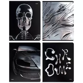 Тетрадь 48 листов в клетку на скрепке Metal, обложка мелованный картон, ВД-лак, металлизация, конгрев, МИКС