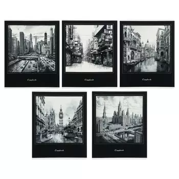 Тетрадь 48 листов в клетку «Города», обложка мелованный картон, твин-лак, УФ-лак, блок офсет, МИКС