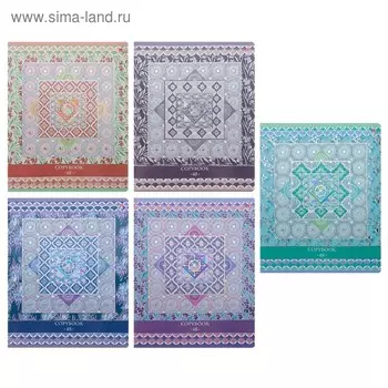 Тетрадь 48 листов в клетку "Новый шик. Узоры", обложка мелованный картон, гибридный лак, фольга, МИКС