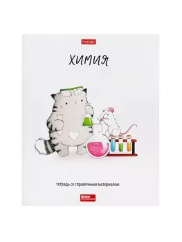 Тетрадь 48 листов в клетку «Приключения кота Пирожка» ХИМИЯ, обложка мелованная бумага, с интерактивным справочником, блок офсет