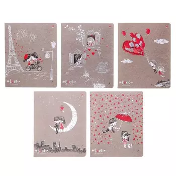 Тетрадь 48 листов в клетку "Романтика", обложка мелованный картон, выборочный лак, фольга, конгрев, МИКС