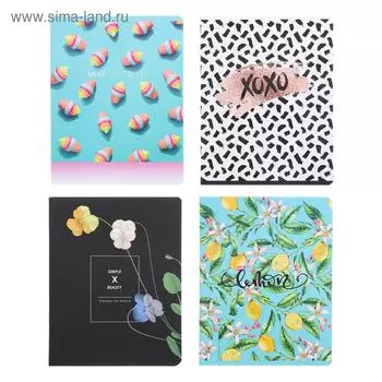 Тетрадь 48 листов в клетку Simple + beauty, обложка мелованный картон, выборочный лак, МИКС