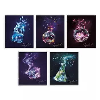 Тетрадь 48 листов в клетку "Волшебство", обложка мелованный картон, выборочный твин-лак, МИКС