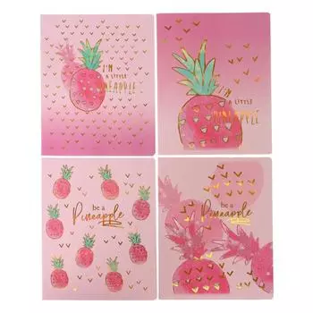 Тетрадь 48 листов в линейку Pink Pineapple, обложка мелованный картон, тиснение голографической фольгой, блок офсет, МИКС