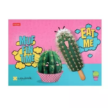 Тетрадь 48 листов в линейку "Забавные кактусы", обложка мелованный картон, матовая ламинация, выборочный УФ-лак