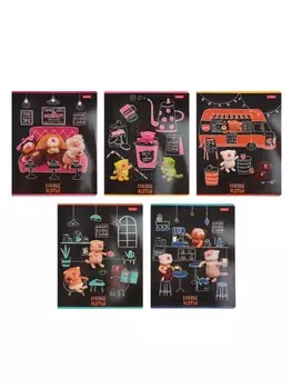 Тетрадь 48л кл Hatber "Кофейные коты", на скобе, скругл углы, 60-65г/м 5В МИКС