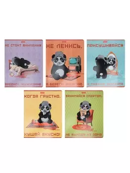 Тетрадь 48л кл Hatber "Мудрая панда", на скобе, скругл углы, 60-65г/м 5В МИКС