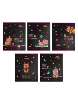 Тетрадь 48л кл Hatber "Потому что Капибара", на скобе, скругл углы, 60-65г/м 5В МИКС