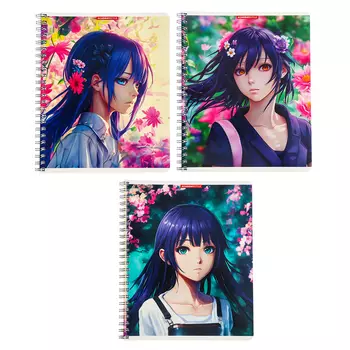 Тетрадь 60 листов в клетку на гребне "Девочка весна", обложка мелованный картон, УФ-лак, МИКС