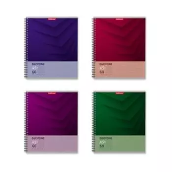 Тетрадь 60 листов в клетку на спирали ErichKrause Duotone Next, обложка мелованный картон, жёсткая подложка, блок офсет, белизна 100%, МИКС