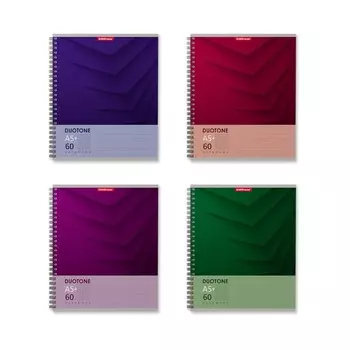 Тетрадь 60 листов в клетку на спирали ErichKrause Duotone Next, обложка мелованный картон, жёсткая подложка, блок офсет, белизна 100%, МИКС