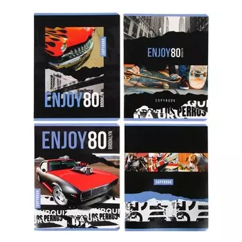 Тетрадь 80 листов в клетку Enjoy, обложка мелованный картон, выборочный лак, блок офсет, МИКС