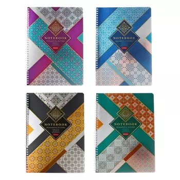 Тетрадь 80 листов в клетку на гребне "Gold ornament", обложка мелованный картон, металлизированный картон, выборочный лак, блок 65г/м2, 4В МИКС