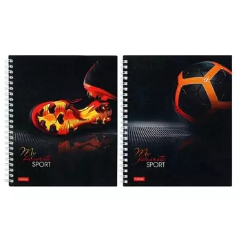 Тетрадь 96 листов в клетку на гребне "СпортКлуб", обложка мелованный картон, матовая ламинация, тиснение, МИКС