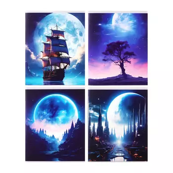 Тетрадь 96 листов в клетку Calligrata «Луна», белые листы, МИКС