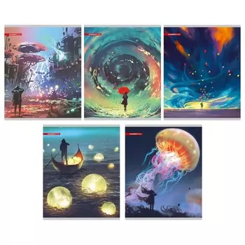 Тетрадь 96 листов в клетку "Фентези", обложка мелованный картон, УФ лак, текстура, МИКС