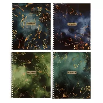 Тетрадь 96 листов в клетку Gold Floral, обложка мелованный картон, холодная фольга, твин лак, блок офсет, МИКС