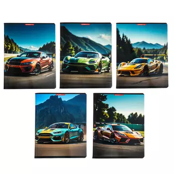 Тетрадь 96 листов в клетку "Гоночные машины", обложка мелованный картон, УФ-лак, МИКС