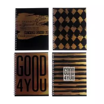 Тетрадь 96 листов в клетку на гребне Gold4, обложка мелованный картон, матовая ламинация, металлизация, блок офсет, МИКС разные дизайны