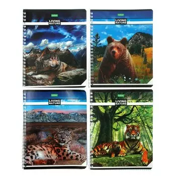 Тетрадь 96 листов в клетку, на гребне "Живая природа", обложка мелованный картон, блок офсет, МИКС