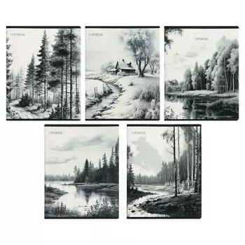 Тетрадь 96 листов в клетку на скрепке "Родные просторы", обложка мелованный картон, твин-лак, УФ-лак, блок офсет, МИКС