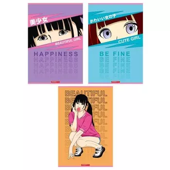 Тетрадь А4, 48 листов в клетку "Аниме Девушка", обложка мелованный картон, УФ- лак, МИКС