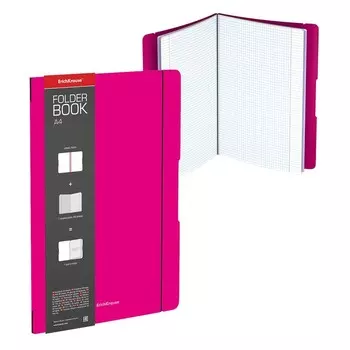 Тетрадь А4, 48 листов в клетку ErichKrause "FolderBook Neon", в съёмной пластиковой обложке, на резинке, блок офсет, белизна 100%, розовая