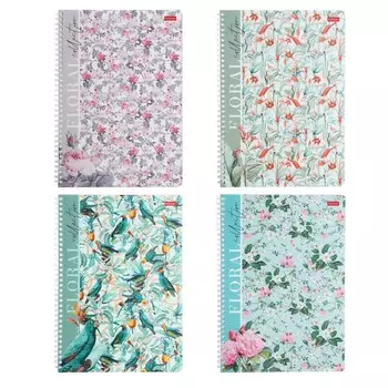 Тетрадь A4, 80 листов в клетку на гребне Floral collection, обложка мелованный картон, матовая ламинация, блок 65 г/м2, 4В МИКС