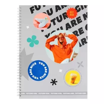 Тетрадь А4, 80 листов в клетку на гребне Future girl, твёрдая обложка, матовая ламинация с выборочным лаком, блок офсет