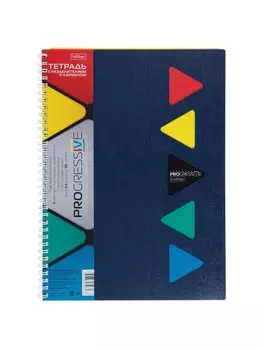 Тетрадь А4 96л кл "PROGRESSIVE CANVAS Синяя",пласт обл,греб,фигур высеч,4цв разд+лин+карм