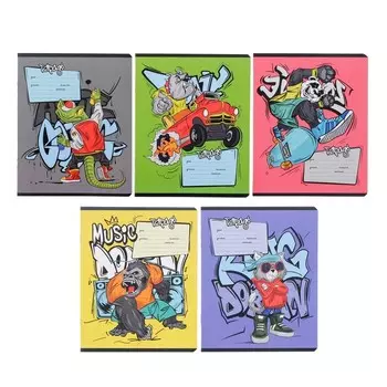 Тетрадь А5+, 12 листов, в клетку, «Граффити», обложка мелованный картон, выборочный УФ-лак, скругленные углы, МИКС