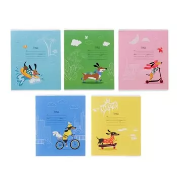 Тетрадь А5+, 12 листов в линейку "Такса", обложка мелованный картон, выборочный УФ-лак, МИКС